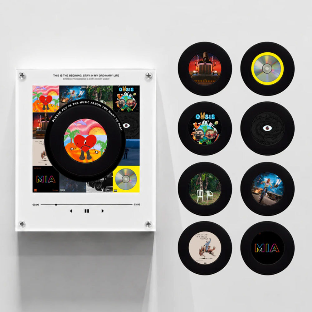 Custom Mini Vinyl Record Player with 9 Magnetic Discs, Personalized Music Gift for Couples, Anniversary & Special Memories