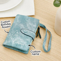 Personalized Name and Birth Flower Themed Card Holder Wallet – Elegant and Meaningful Gift