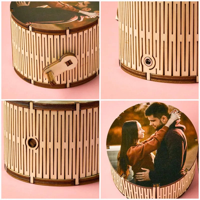 Personalized Cylindrical Hand-Turned Music Box with Photo – No Phone Required