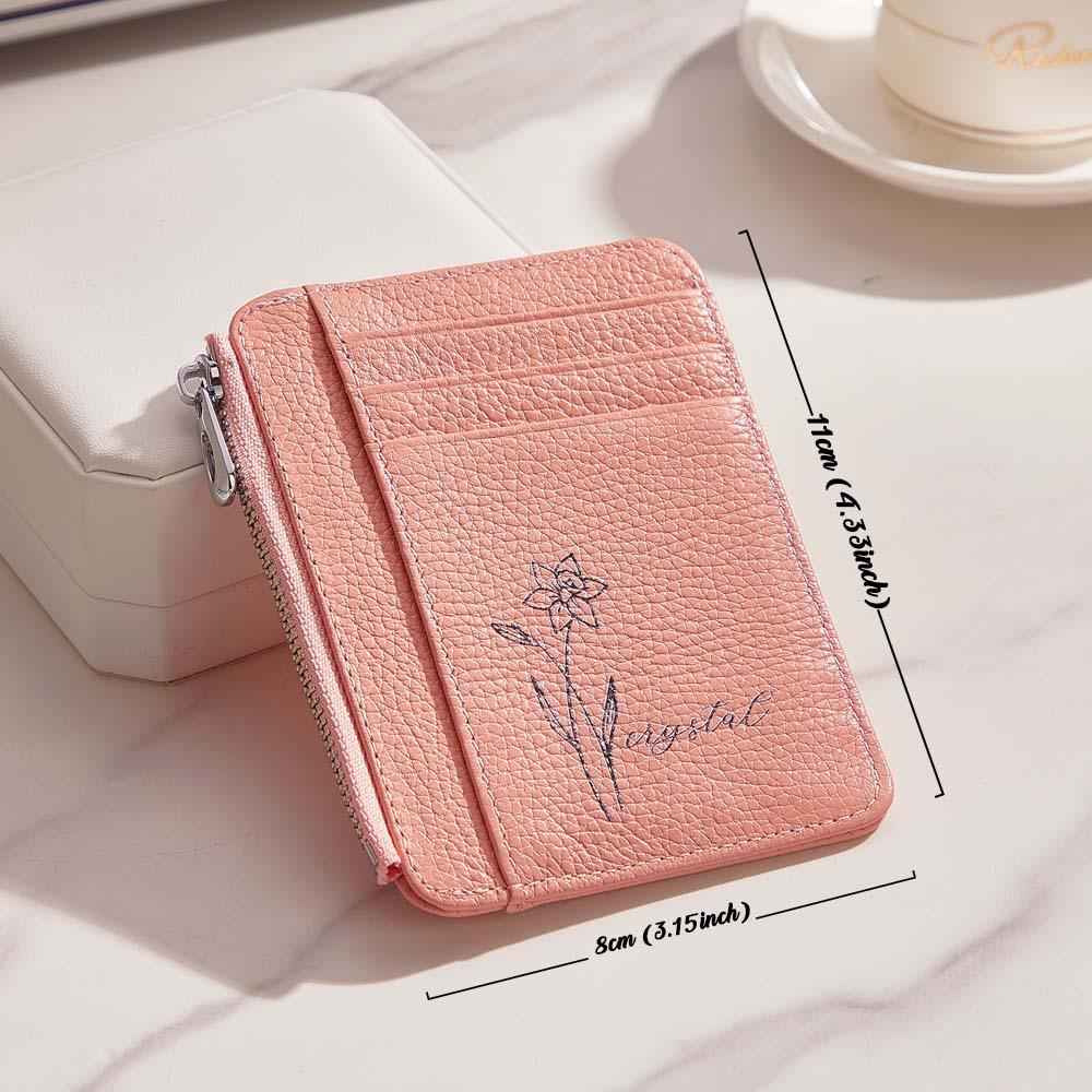 Custom Name & Birth Flower PU Leather Wallet