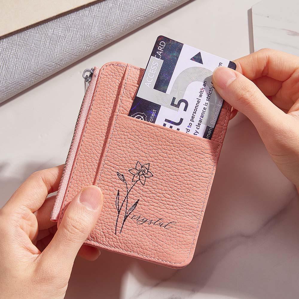 Custom Name & Birth Flower PU Leather Wallet