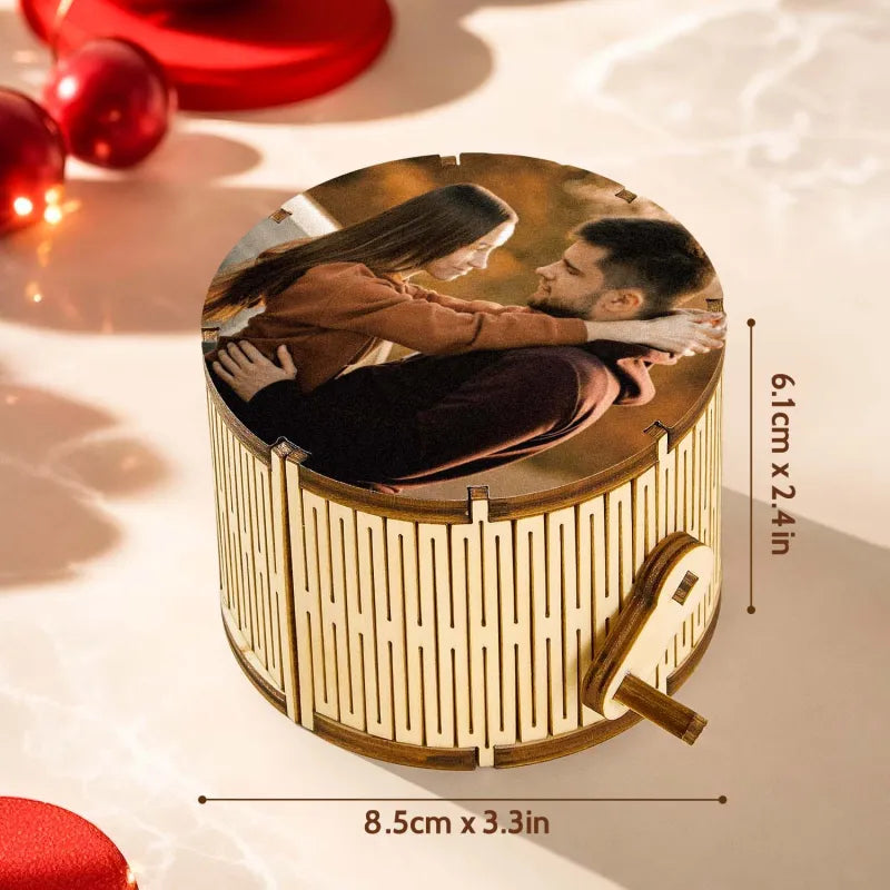 Personalized Cylindrical Hand-Turned Music Box with Photo – No Phone Required