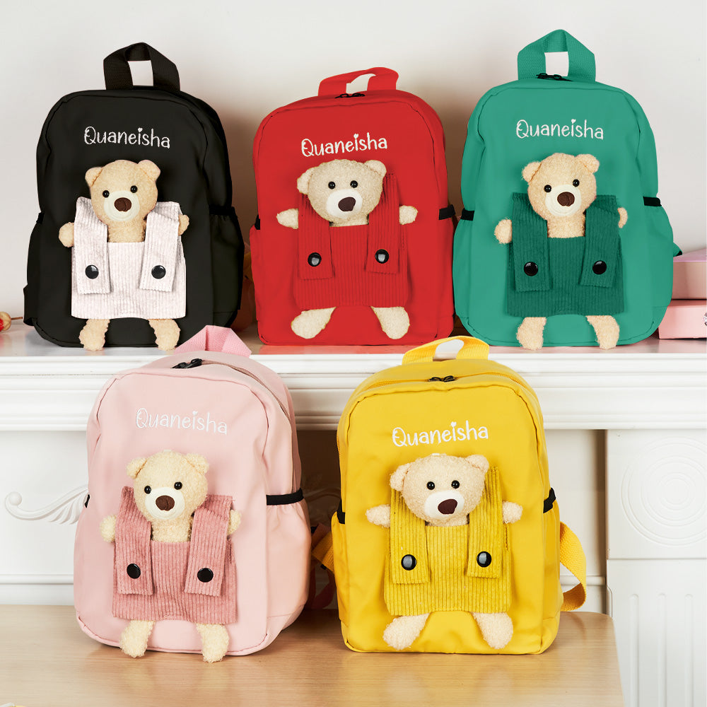 Custom Name-Embroidered Teddy Bear Backpack – For School & Everyday Use