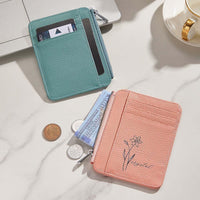 Custom Name & Birth Flower PU Leather Wallet