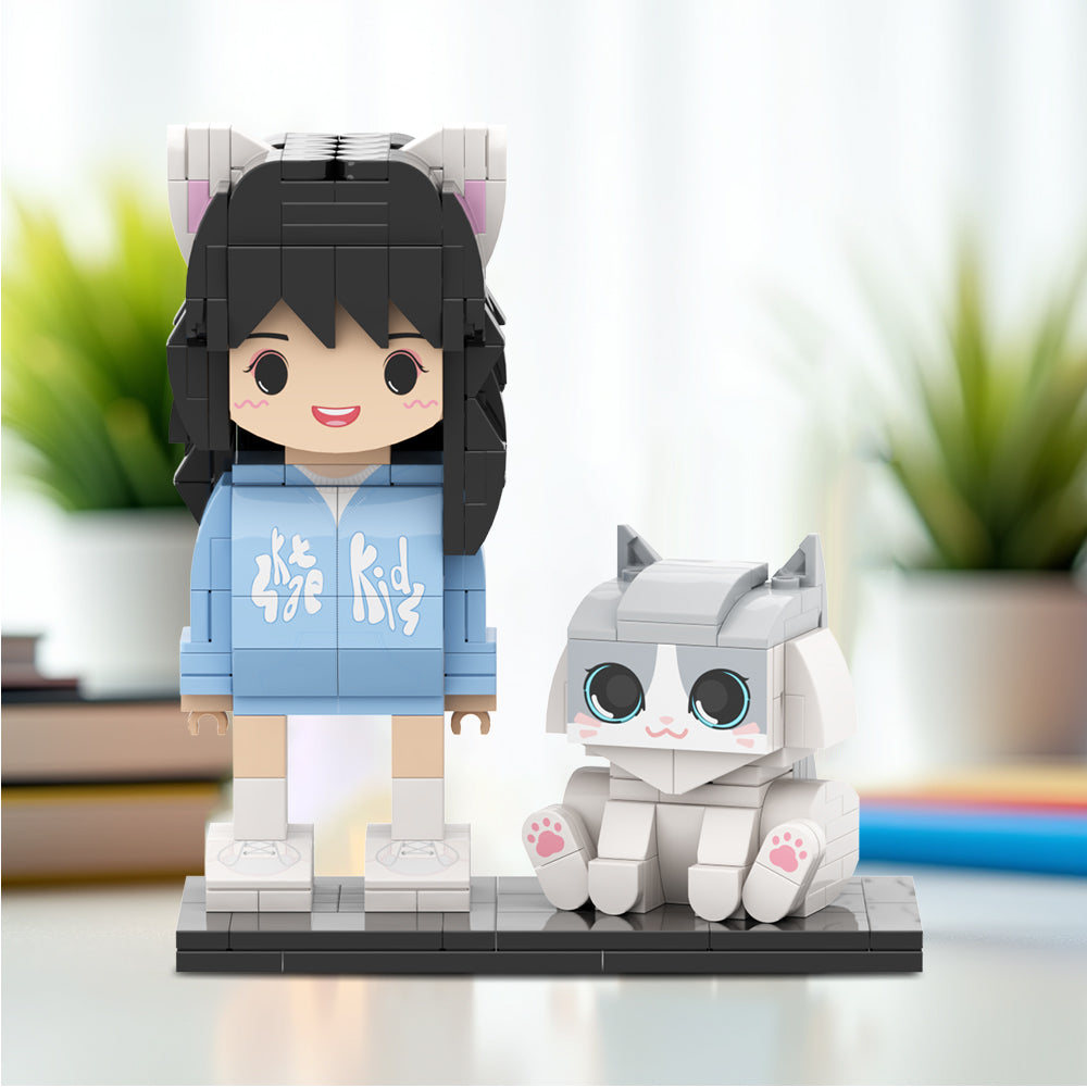 Custom Full-Body Brick Figure – Cat-Themed Decorative Gift