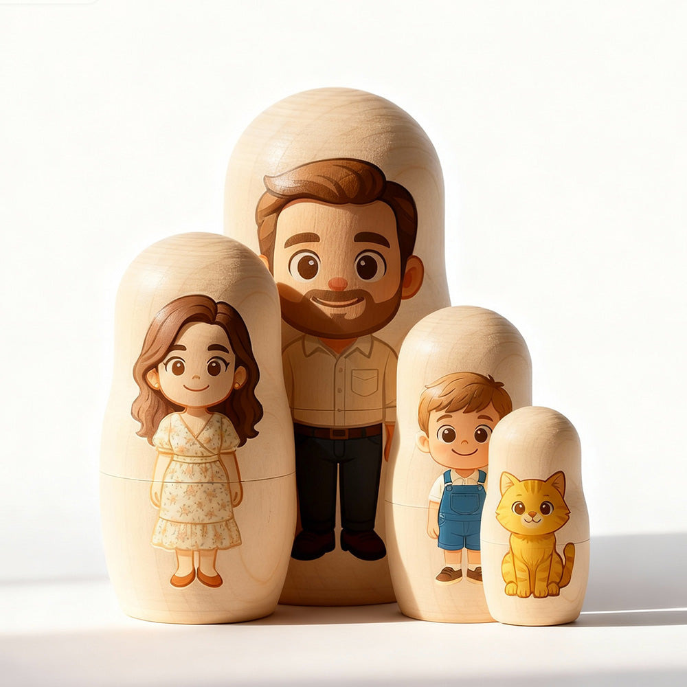 Personalized Cartoon Matryoshka Doll Set | Portrait Nesting Doll Family Gift Designed from a Photo