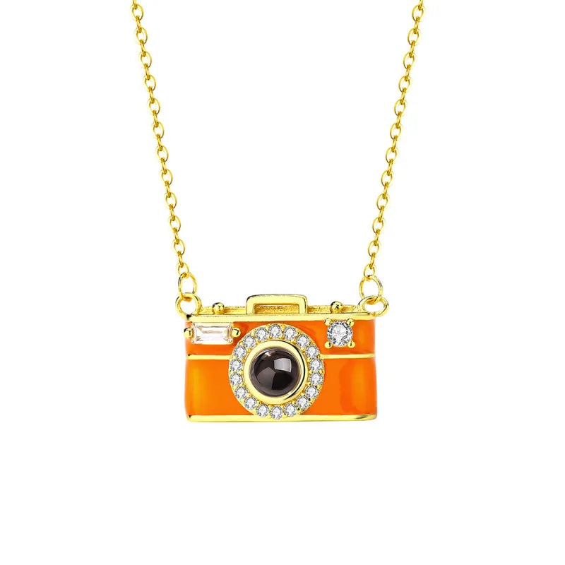 Personalized Camera Design Photo Necklace | Necklace with Projection Stones Showing a Photo Inside