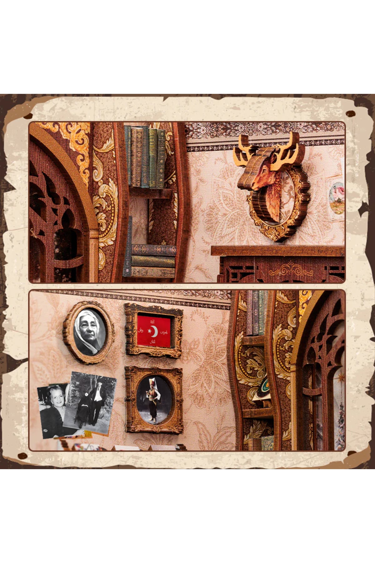 Atatürk Çalışma Odası Mini Kitap Evi – LED Işıklı Ahşap Book Nook Seti