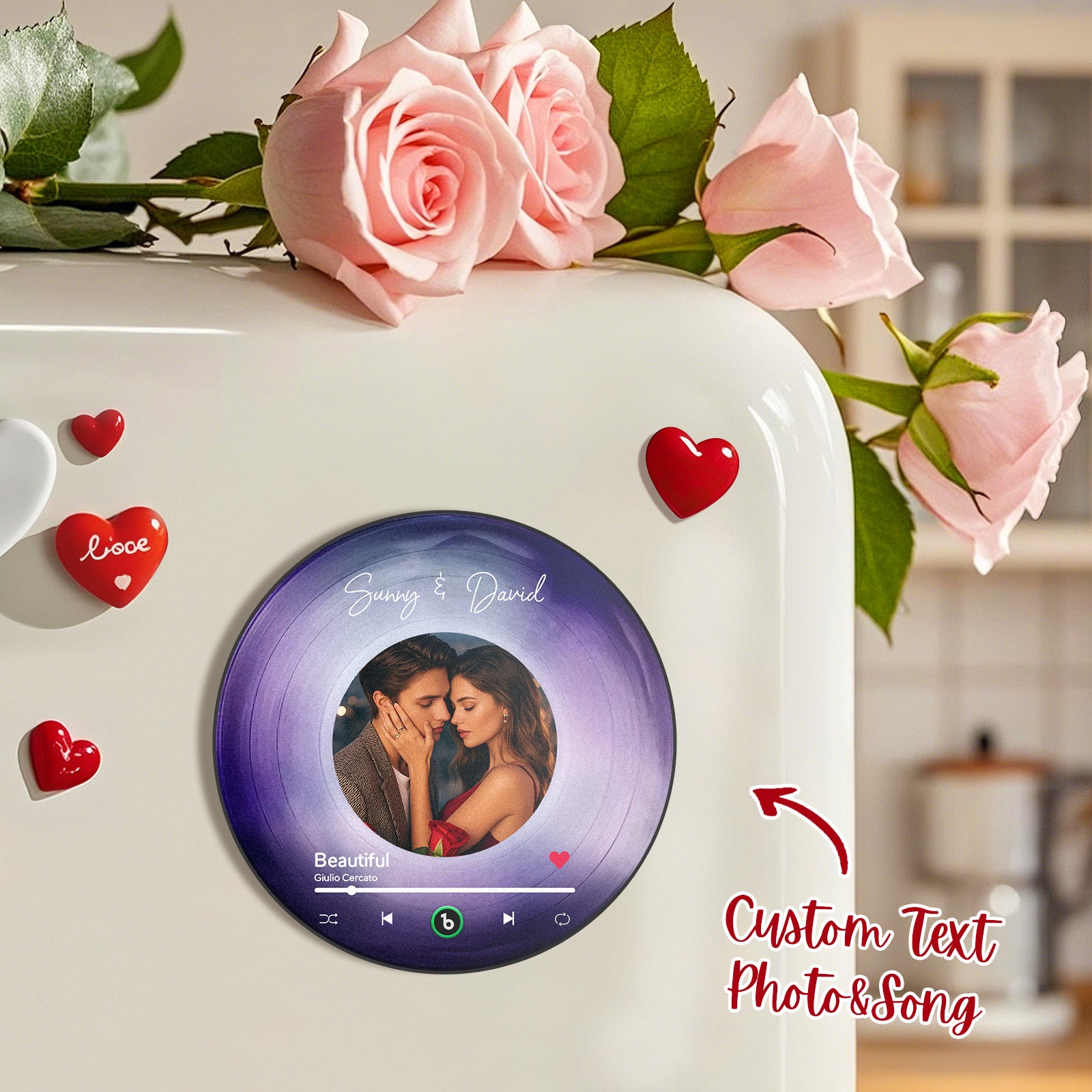 FridgeBeats Çerçeveli Kişiye Özel Müzikli Magnet – Kalp Çerçeveli Albüm Tasarımı