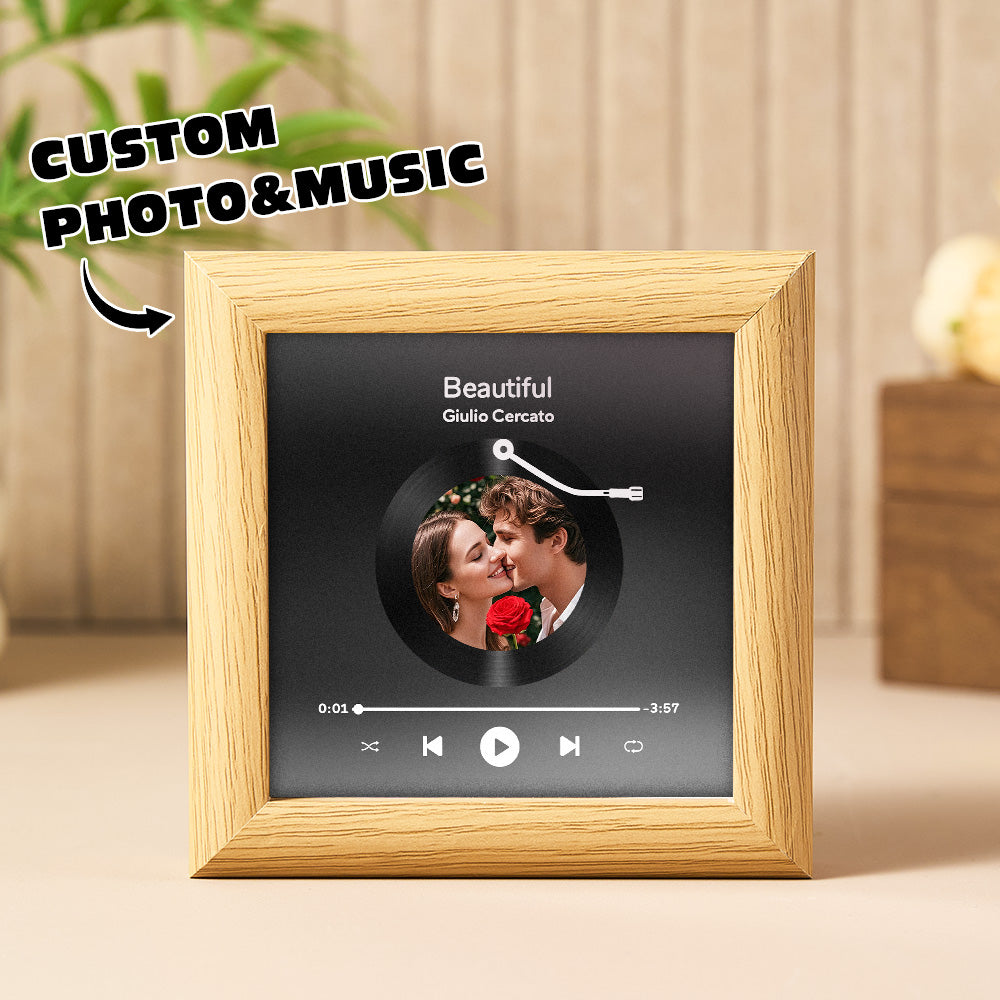 Personalized Wooden Music Refrigerator Magnet | Photo and Song Upload Feature 