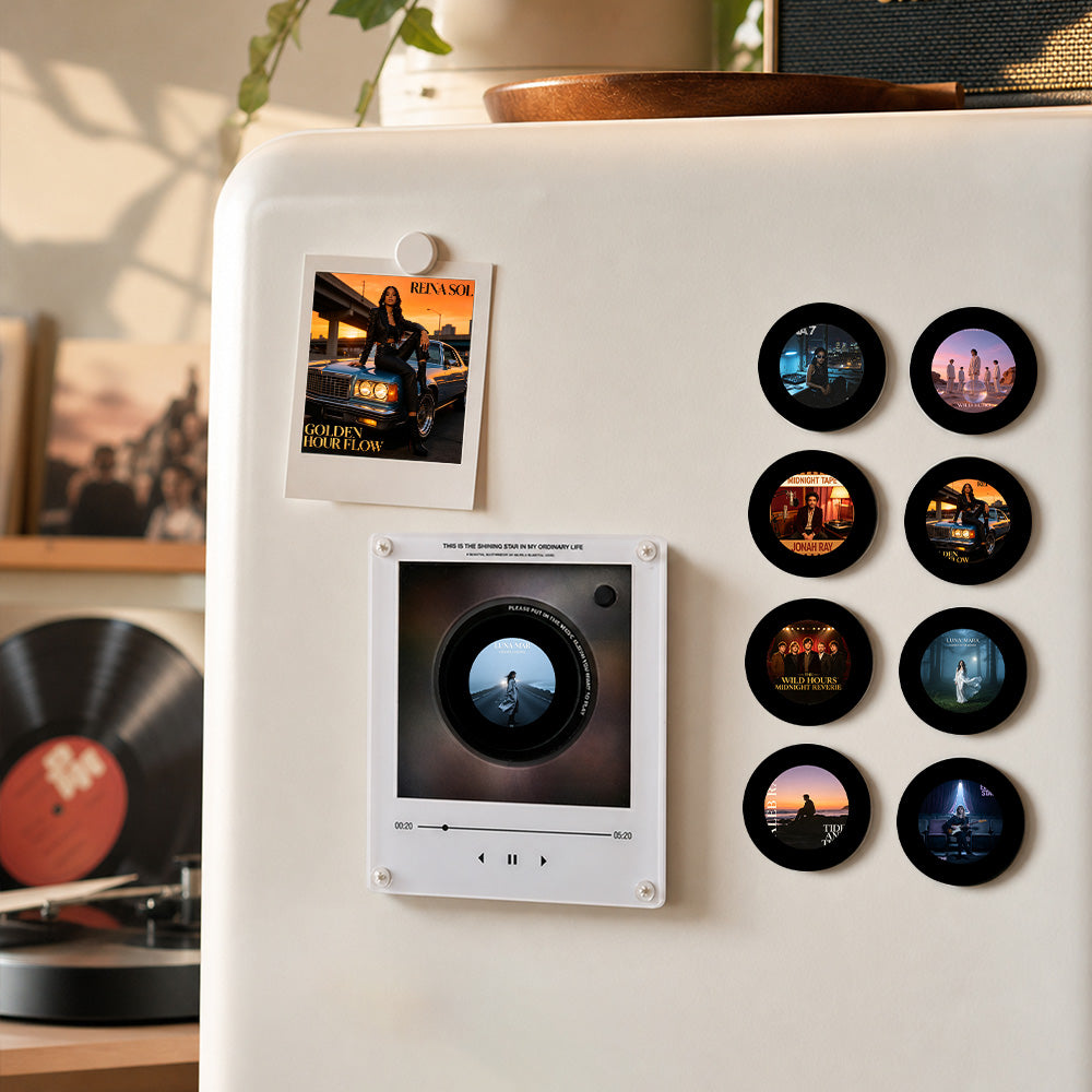 Custom Mini Vinyl Record Player with 9 Magnetic Discs, Personalized Music Gift for Couples, Anniversary & Special Memories