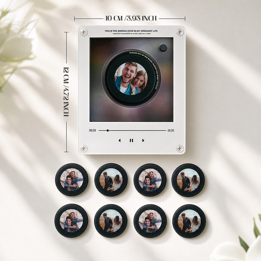 Custom Mini Vinyl Record Player with 9 Magnetic Discs, Personalized Music Gift for Couples, Anniversary & Special Memories