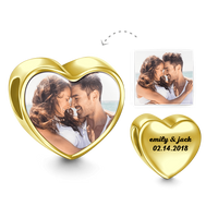 Kazınmış Kalp & Fotoğraf Charm – 14K Altın Kaplama 925 Ayar Gümüş | Anlamlı Hediye