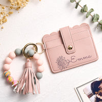 Personalized Birth Flower Design Wallet and Beaded Bracelet Set