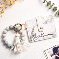 Personalized Birth Flower Design Wallet and Beaded Bracelet Set