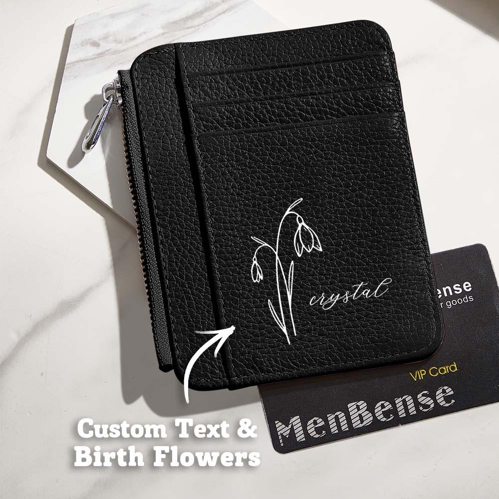 Custom Name & Birth Flower PU Leather Wallet