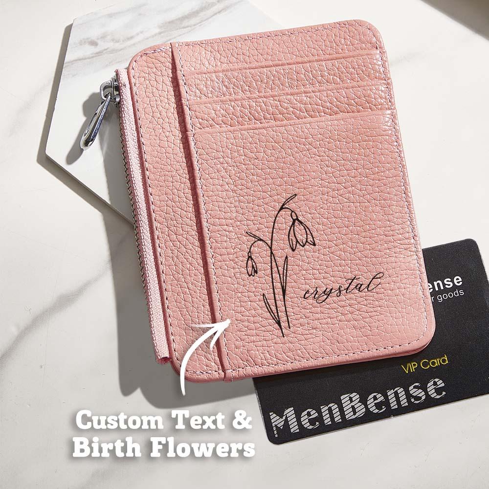 Custom Name & Birth Flower PU Leather Wallet