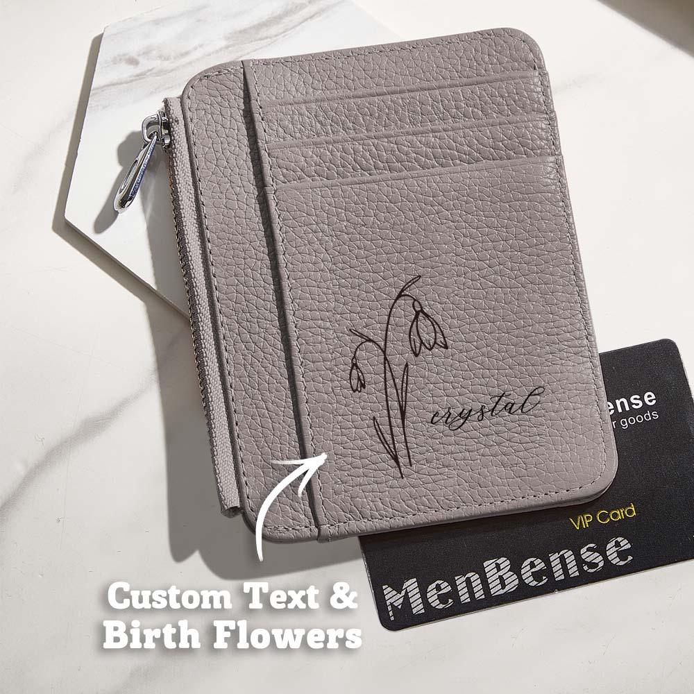 Custom Name & Birth Flower PU Leather Wallet