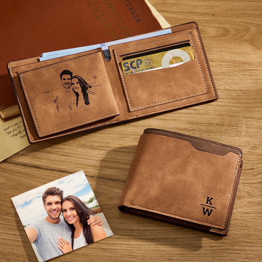 Unisex Leather Wallet with Personalized Photo and Text Embroider - Vintage Style Gift