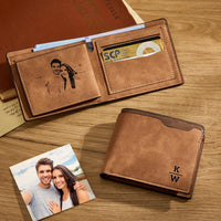 Unisex Leather Wallet with Personalized Photo and Text Embroider - Vintage Style Gift
