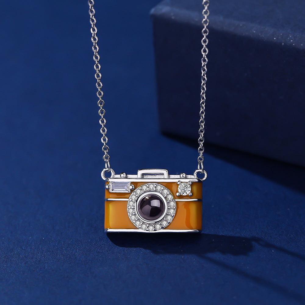 Personalized Camera Design Photo Necklace | Necklace with Projection Stones Showing a Photo Inside