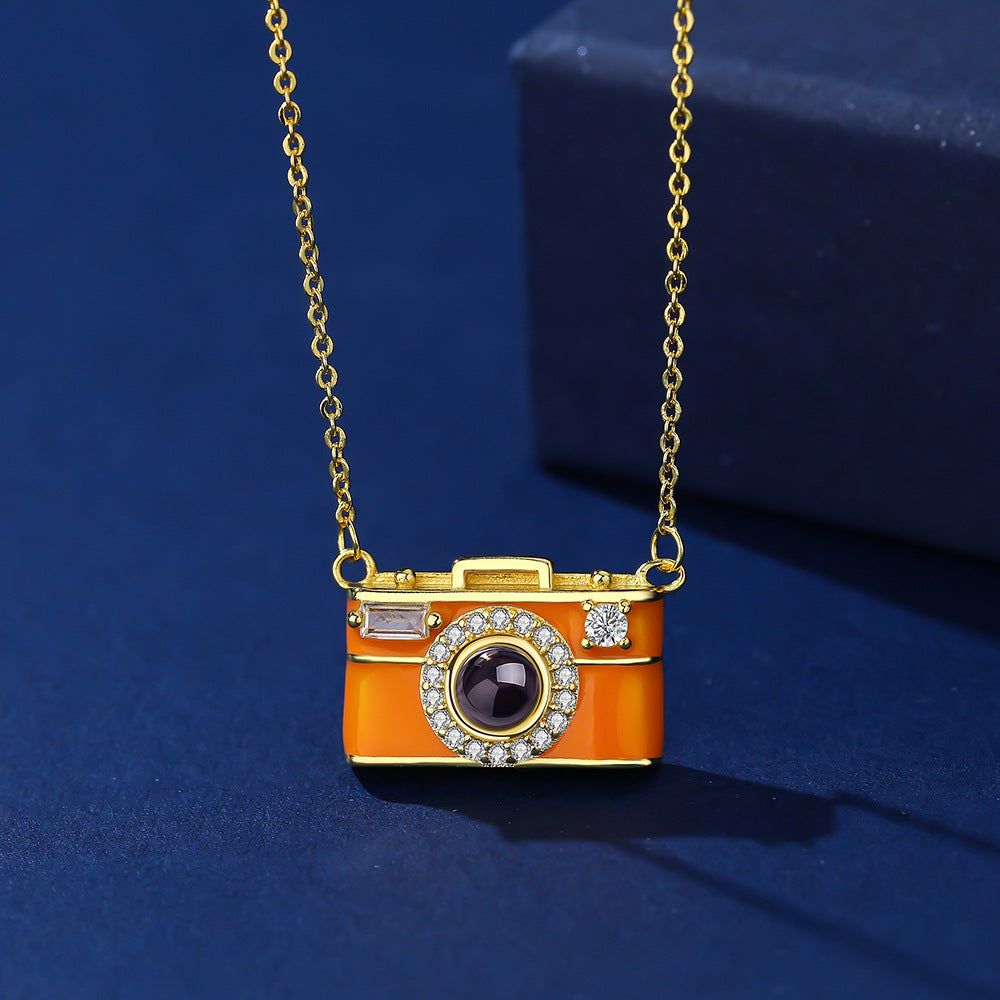 Personalized Camera Design Photo Necklace | Necklace with Projection Stones Showing a Photo Inside