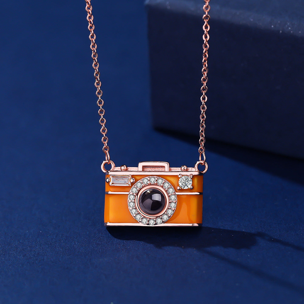 Personalized Camera Design Photo Necklace | Necklace with Projection Stones Showing a Photo Inside