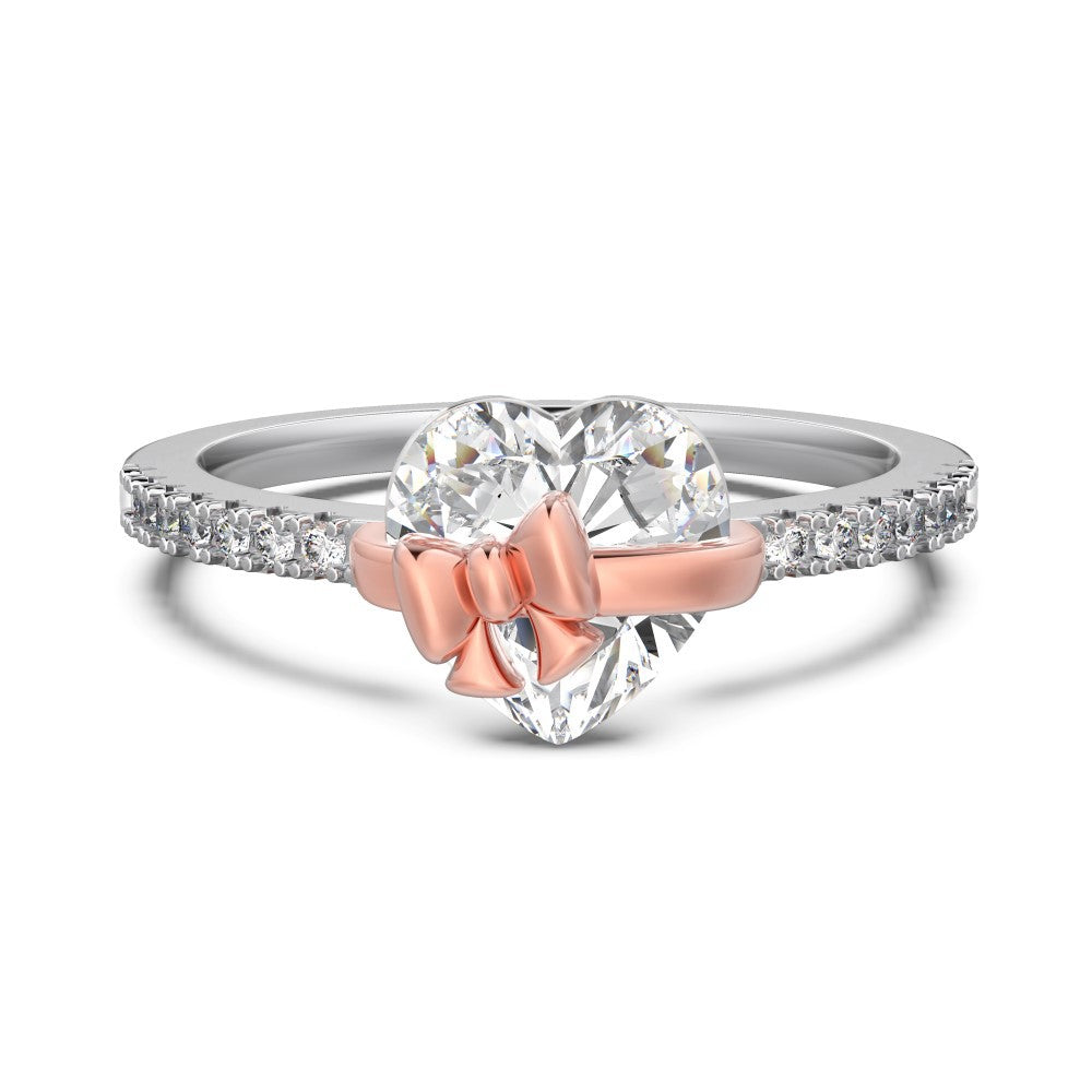 Heart &amp; Bow 925 Sterling Silver Ring – Romantic Gift with Zircon Details | Valentine's Day