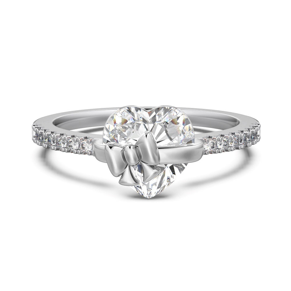 Heart &amp; Bow 925 Sterling Silver Ring – Romantic Gift with Zircon Details | Valentine's Day