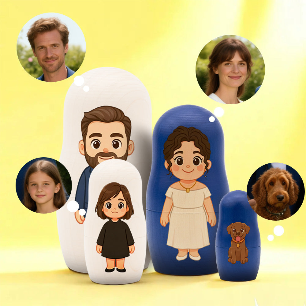 Personalized Cartoon Matryoshka Doll Set | Portrait Nesting Doll Family Gift Designed from a Photo