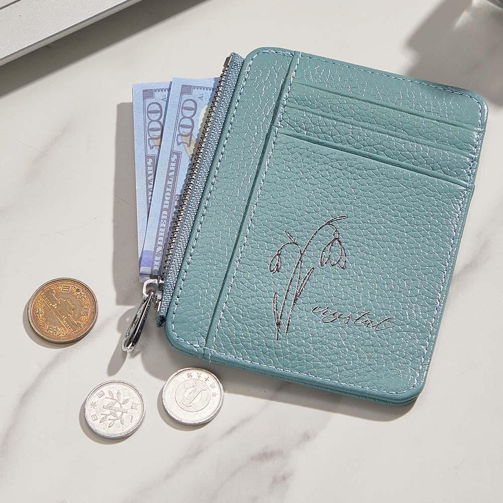 Custom Name & Birth Flower PU Leather Wallet