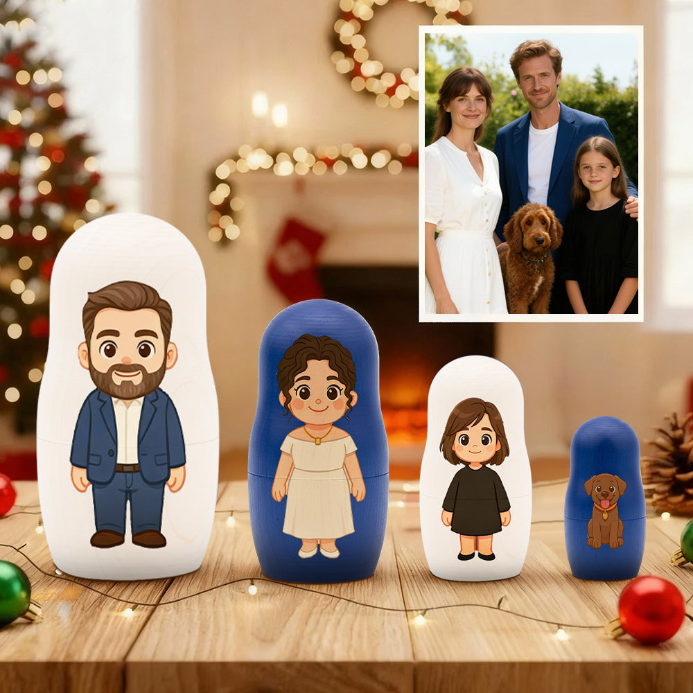Personalized Cartoon Matryoshka Doll Set | Portrait Nesting Doll Family Gift Designed from a Photo