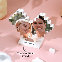 Personalized Heart-Shaped Photo Brick Puzzle – Keepsake Design with Stand