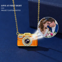 Personalized Camera Design Photo Necklace | Necklace with Projection Stones Showing a Photo Inside
