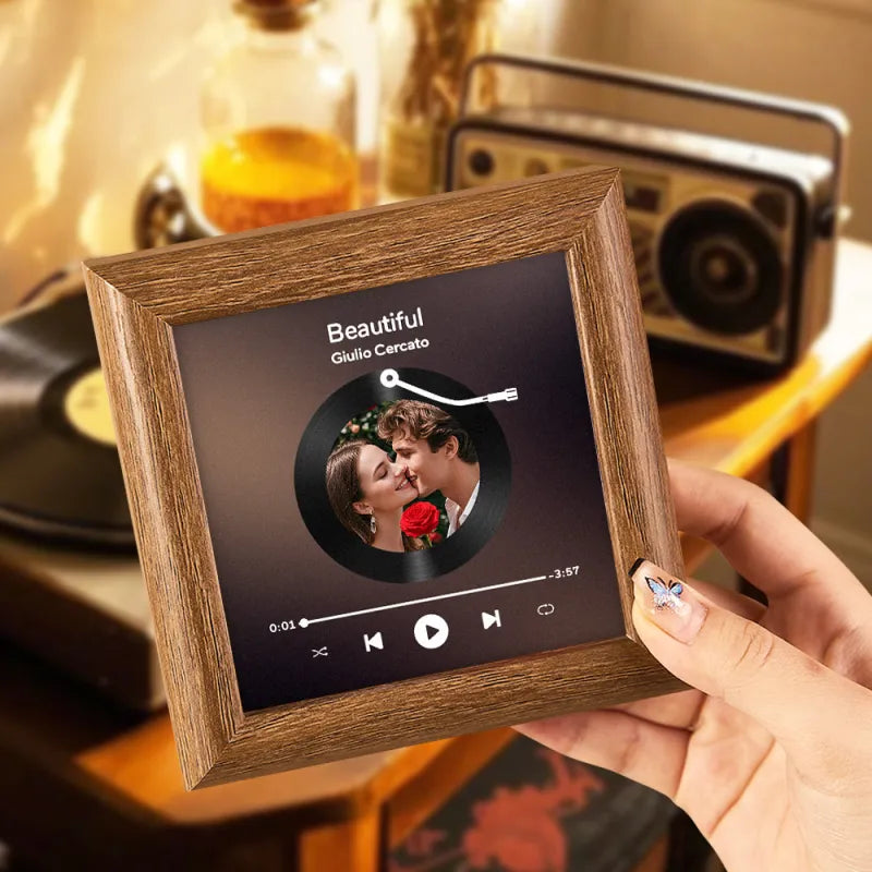 Personalized Wooden Music Refrigerator Magnet | Photo and Song Upload Feature 