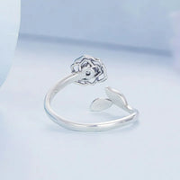 925 Ayar Gümüş Kamelya Açık Yüzük – Romantik ve Ayarlanabilir Tasarım