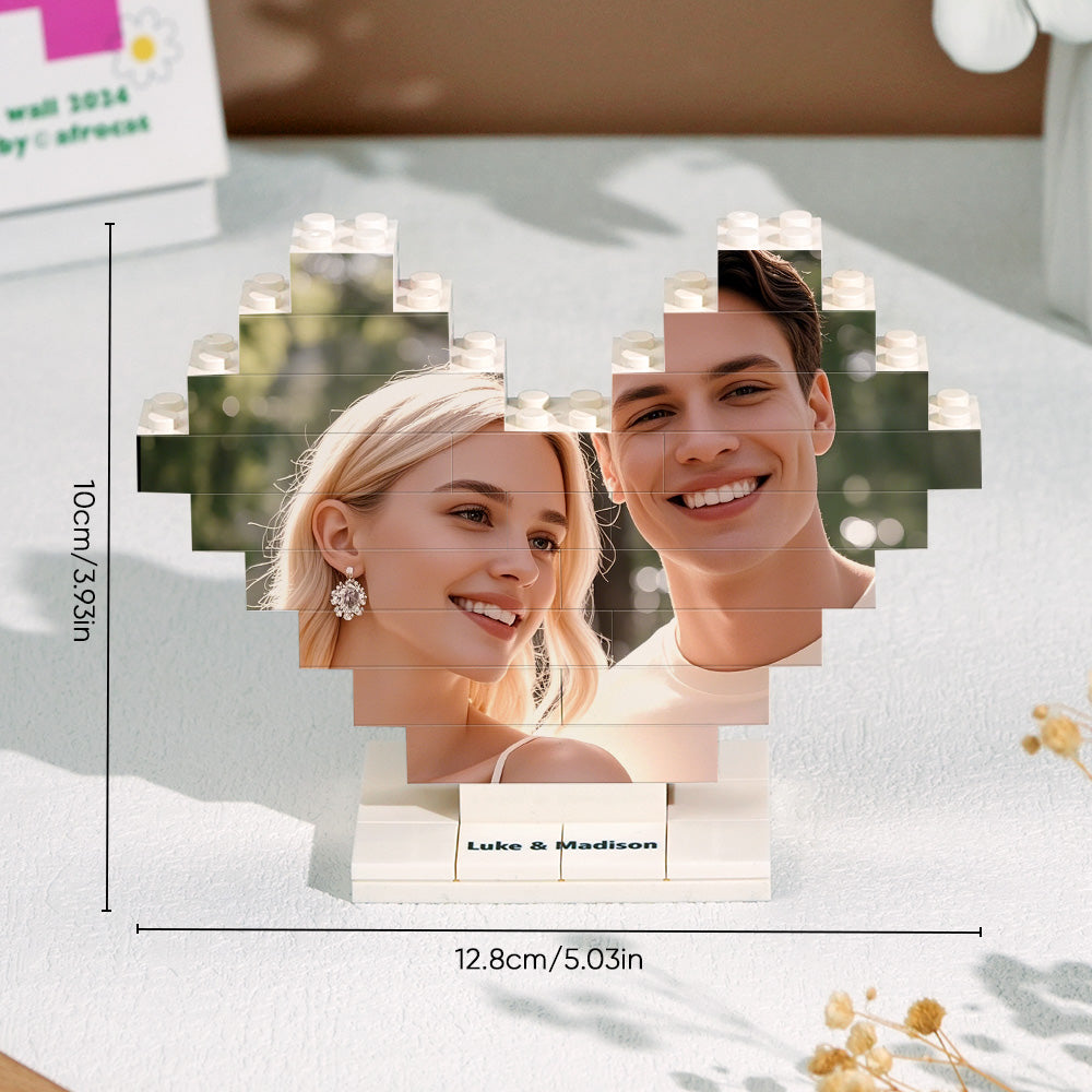 Personalized Heart-Shaped Photo Brick Puzzle – Keepsake Design with Stand