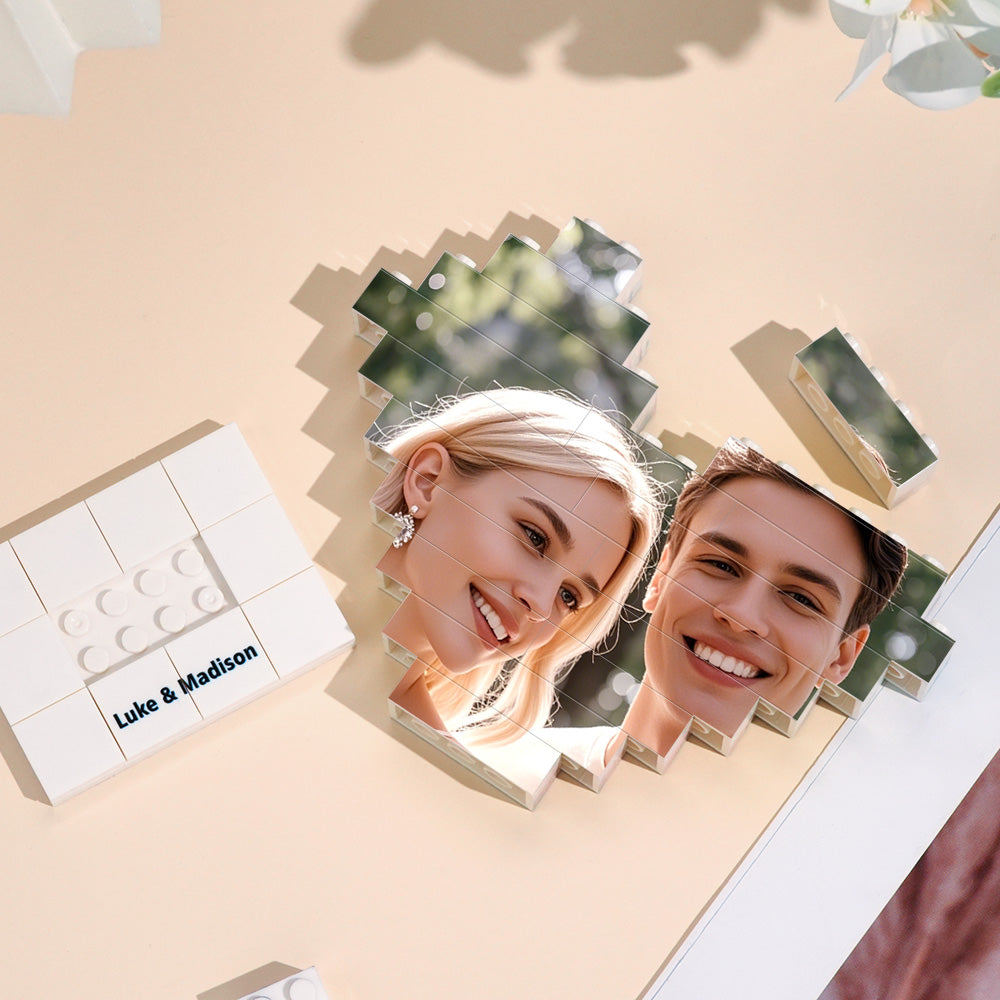 Personalized Heart-Shaped Photo Brick Puzzle – Keepsake Design with Stand