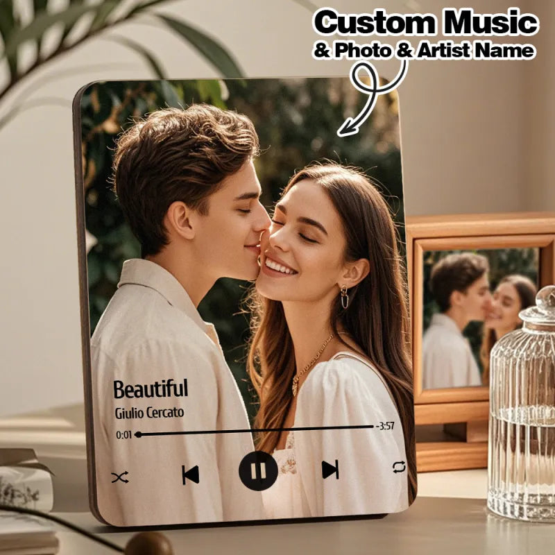 Personalized Music Playing Photo Frame | Plays Music Without a Phone Connection | Wooden Design Gift