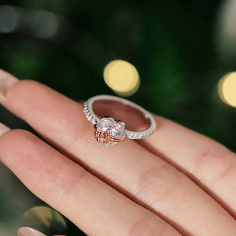 Heart &amp; Bow 925 Sterling Silver Ring – Romantic Gift with Zircon Details | Valentine's Day