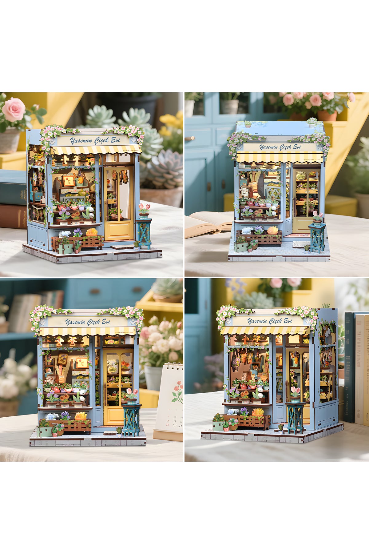 Yasemin Çiçek Evi Kendin Yap Mini Book Nook Hobi Set Kiti | Ahşap Minyatür Kitap Köşesi Maketi