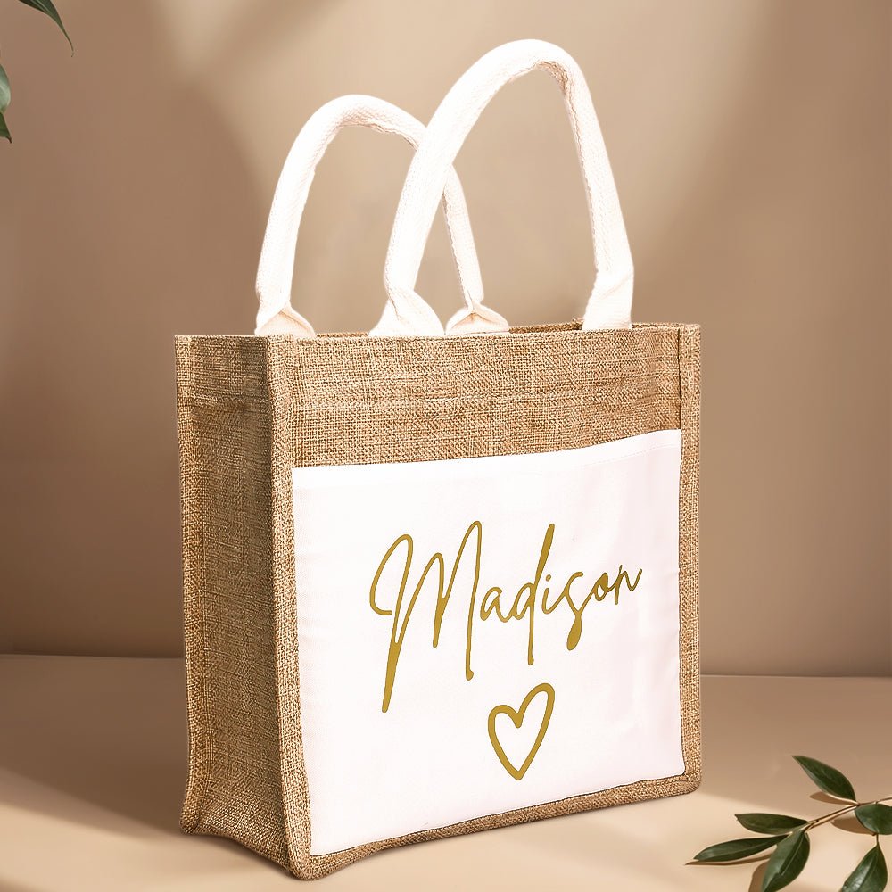 Personalized Jute Bag with Pocket – Reusable Beach & Travel Accessory - OnlineBazaar
