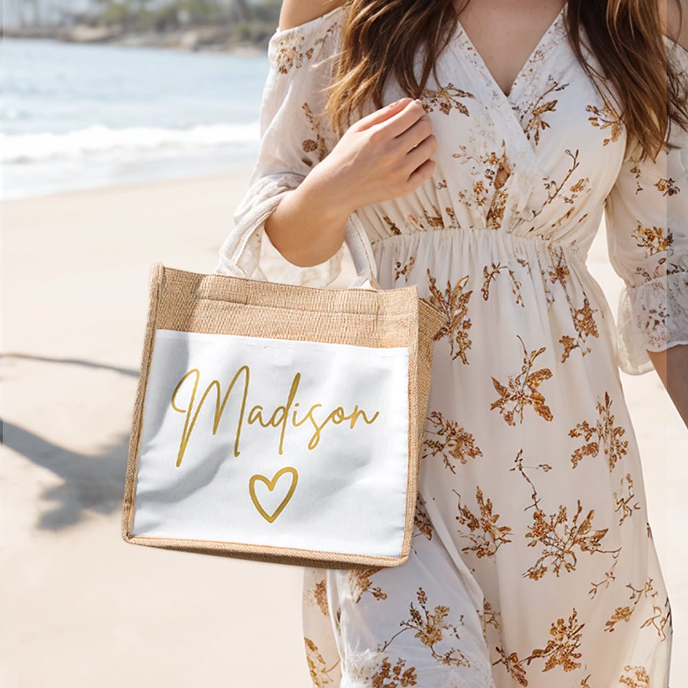 Personalized Jute Bag with Pocket – Reusable Beach & Travel Accessory - OnlineBazaar