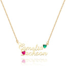 Kişiselleştirilmiş Çift İsimli Kolye - Doğum Taşlı Takı - Doğum Günü ve Yıl Dönümü Hediyesi Ona Özel - OnlineBazaar