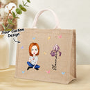 Personalized Birth Flower Illustration Jute Bag for Women & Girls - OnlineBazaar