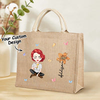 Personalized Birth Flower Illustration Jute Bag for Women & Girls - OnlineBazaar