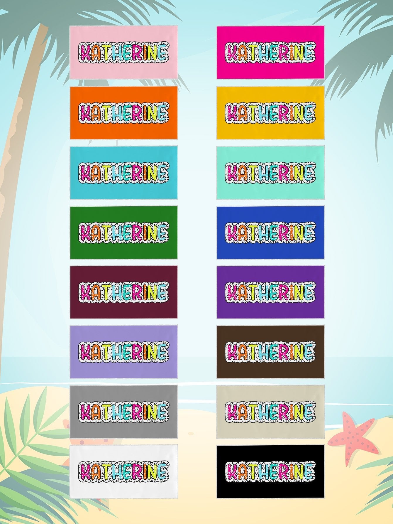 Kişiselleştirilmiş Dalmaçyalı Desenli Plaj Havlusu - Gökkuşağı İsimli - Yaz Tatili ve Nedime Partisi Hediyesi - Ona Özel - OnlineBazaar