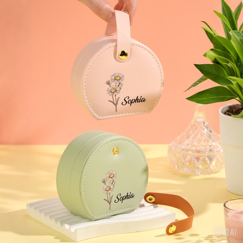 Kişiselleştirilmiş Doğum Çiçeği Takı Kutusu İsimli PU Deri Takı Kutusu - OnlineBazaar