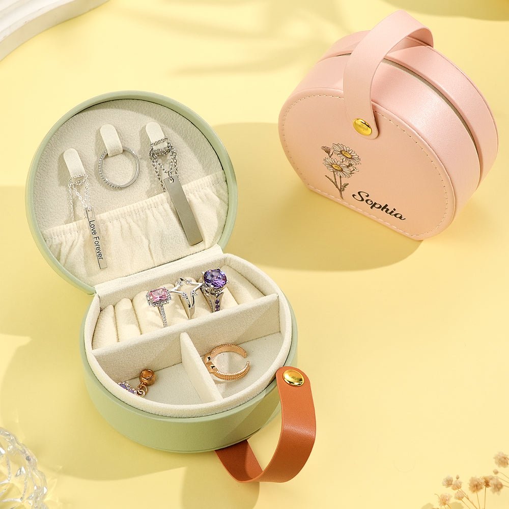 Kişiselleştirilmiş Doğum Çiçeği Takı Kutusu İsimli PU Deri Takı Kutusu - OnlineBazaar