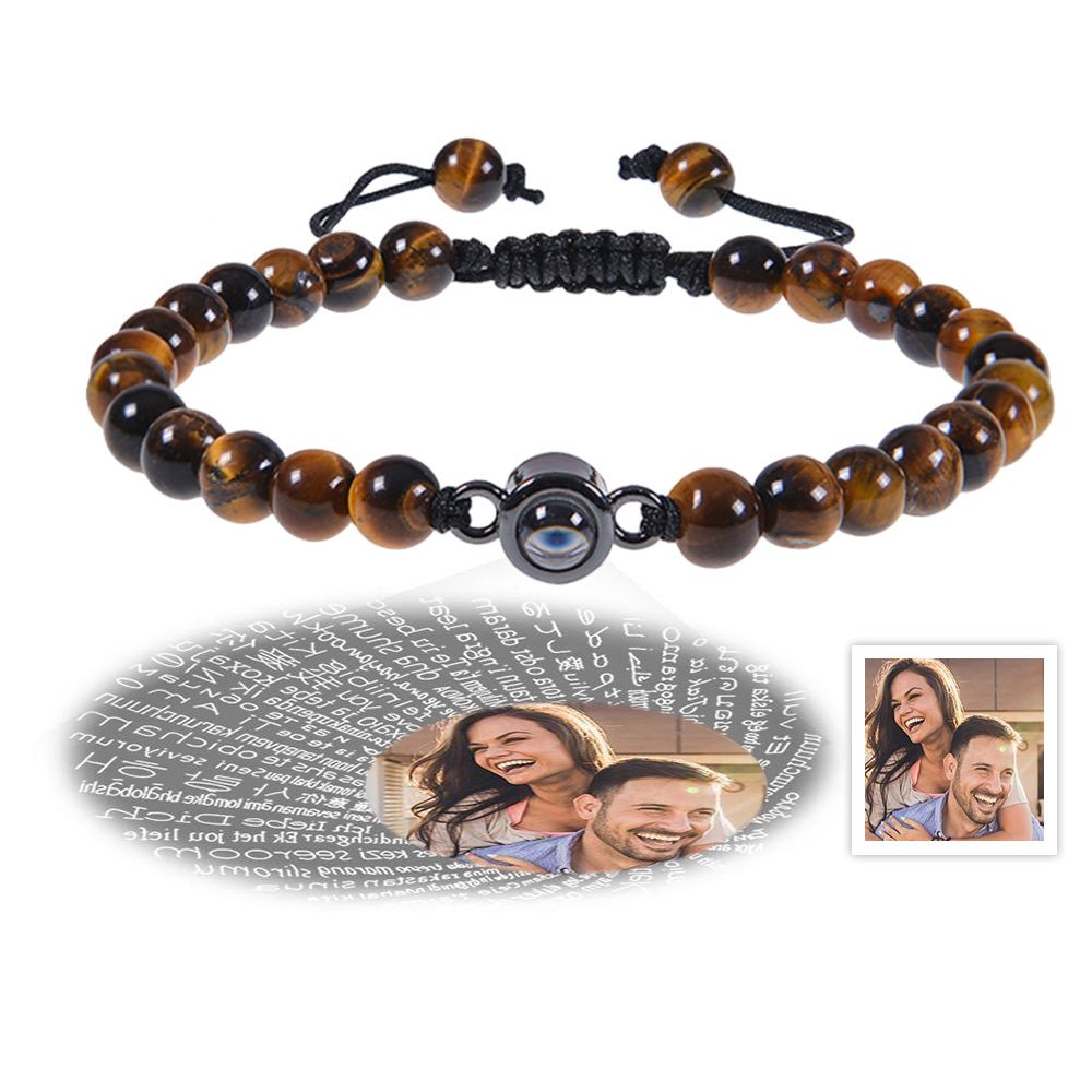 Kişiselleştirilmiş Fotoğraf Projeksiyon Bilekliği - Seni Seviyorum 100 Dilde - Erkek Bilekliği